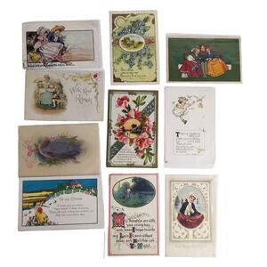 Lot 10 Antique Early 1900s Greeting Card Postcards Victorian Children Friendship